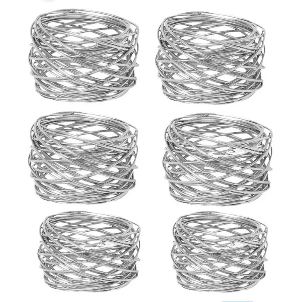 Ukal Set of 6 Handmade Silver Tone Round Mesh Napkin Rings Holder Dinning Party